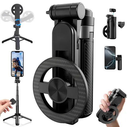 4-in-1 Foldable Magnetic Selfie Stick with 360° Rotation, Detachable Bluetooth Remote, Aluminium Alloy Tripod - Portable Pocket-Size Smartphone/Cellphone Accessory for Travel, Vlogging, Landscape Photography, Accessories, Mobile