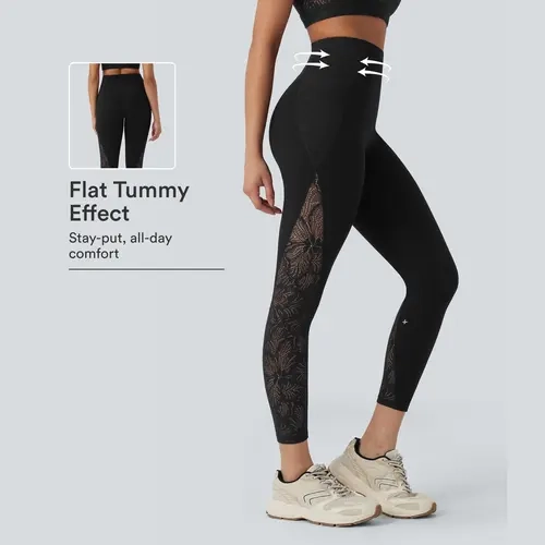 Halara UltraSculpt™ High Waisted Tummy Control Contrast Lace Shaping Training Leggings with Pockets #BackToSchool