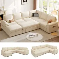 【4-5 Packages】108 Inch Sectional Sleeper Sofa with Pull Out Bed, U Shaped 7 Seat Modular Sectional Sofa with Storage, Sectional Couches for Living Room, Cloud Modular Couch, Removable Sofa Cover