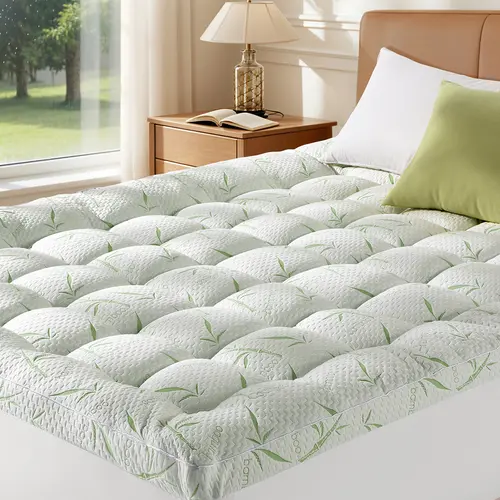Shilucheng Bamboo 3inch Mattress Topper, Cooling Breathable Design, Back Pain Relief, Ultra Soft Quilted Top, 8-21 Inch Fit, Deep Pocket
