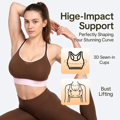 HSIA FlexCore Plus Size High Impact Wireless Fixed Molded Cups Full Coverage High Support Sports Bras for Women Racerback Workout Bra Breathable Advanced Moisture Wicking Fabric Mesh Back Bra Adjustable Padded Straps Gym Running Bra For Big Bust Women
