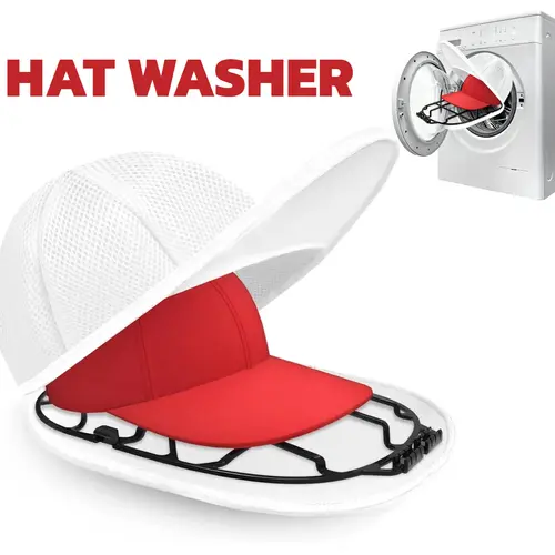 Baseball Cap Washer Cage - 1 Pack White PP Laundry Products Accessory with Adjustable Zippered Wash Bag, Free White Plastic Mesh Bag, No-Assembly Cleaning Tool, Dishwasher & Washing Machine Safe Shaper Protector for Adults, 1 Pack White (Free Gift-White M