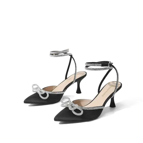 DREAM PAIRS Women's Glamorous Rhinestone Bow Kitten Heel Ankle Pumps - Pointed Closed Toe, Comfortable Bridal Shoes, Women's Shoes for Wedding, Bridal Events