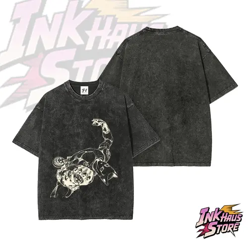 “Killer Queen ”JoJo's Bizarre Adventure Character Acid wash T-Shirt Short Sleeve Cotton Unisex Retro tee,anime fashion style,stylish outfit