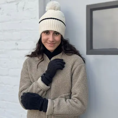 Sprigs Textured Knit Pom-Pom Beanie & Touch Screen Gloves Set