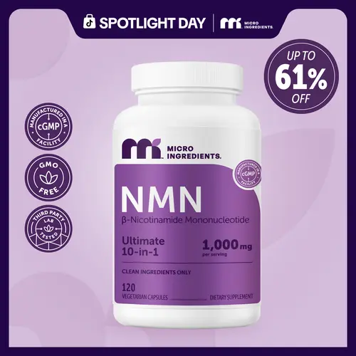 Micro Ingredients NMN Complex 1,000mg Per Serving, 10-1 Complex, Zero Filler, Pure NMN 500mg with Vitamin C, Resveratrol, CoQ10, TMG, Quercetin, & Glutathione | NAD+ Supplement Precursor