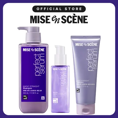 Perfect Magic Anti-frizz Shampoo, Treatment, Serum | Mise En Scène | Anti-Frizz Korean Hair care Routine, Straight & Glossy Hair