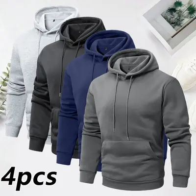 Men's Basic Solid Color Fleece Hoodie Thick Warm Sherpa Lined Winter Sweatshirt with Elastic Drawstring Kangaroo Pocket Ideal Gift for Boyfriend or Husband Work Jacket - Casual sohochic