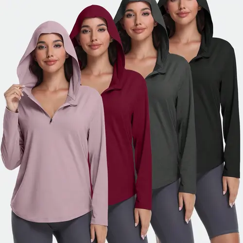4 Pack Women's Long Sleeve Tops Quarter Zip Hoodies Fall Fashion Outfits Workout Sweatshirts Winter Zip Up Hoodie Casual Pullover summerwins
