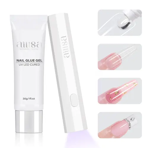 AILLSA Glamhold Solid Nail Glue Set, Handheld UV Lamp for Press On Nails, Clear Nail Tips and gel x nail glue Long-Lasting Strong Adhesion Solid Gel DIY Fall Nail Art Home, UV Light Cured Needed TikTokShopBackToSchool sohochic, Uv Led Nail Lamp, Strong Ho