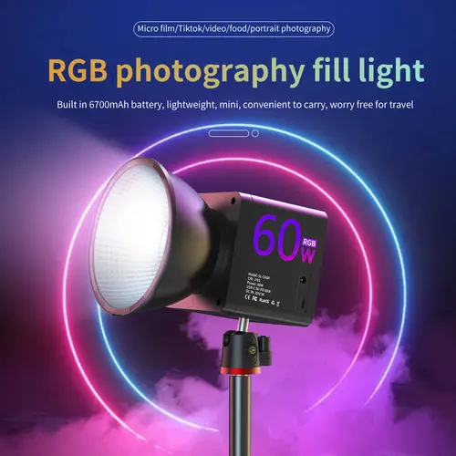 MAMEN 60W Full RGB COB LED Video Light - Portable Bi-Color 3200-6500K Fill Lamp with PD Charging, Bowens Mount Studio Lighting Kit (Includes Light Stand) for YouTube Vlog, Outdoor Cinematic Content Creation, Led Lights