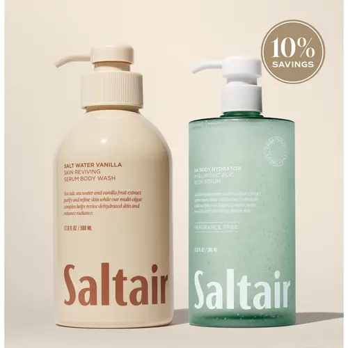 Saltair Salt Water Vanilla Cleanse & Hydrate Bundle - Salt Water Vanilla Body Wash (17 fl oz) & Hyaluronic Acid Body Serum (13 fl oz)
