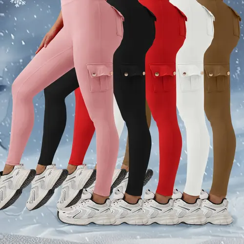 Women's Long Yoga Sports Leggings - 4 Pockets Activewear, Yoga Fashion, With Pockets Design, Available in Pink, Black, Red, White, Brown for American Fitness Enthusiasts, Activewear Women's Sports Leggings,sohochic