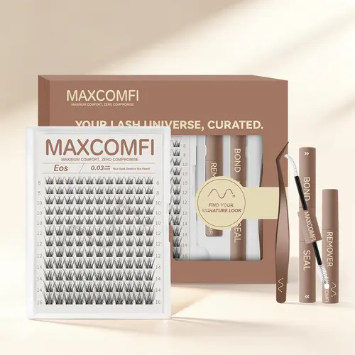 MaxComfi Eos Natural Lash Cluster Eyelashes - Ghost Lashes Vibe, Long-Lasting, Waterproof, Super Soft & Thin Band, Secret Style Venus Velure, Daily Volume, Beginner-Friendly DIY Makeup for Flawless Voluminous Summervibes Look