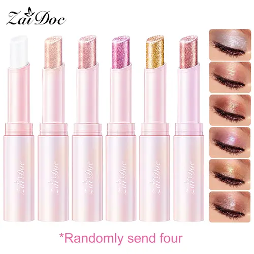 Random 4Pcs ZaiDoc Jelly Glitter Sticks, 3-in-1 Eyeshadow Highlighter Lip Gloss Combo, Hydrating Non-sticky Formula, Long Lasting Dazzling Shimmer Glow, Portable Sparkling Makeup Stick 10ml