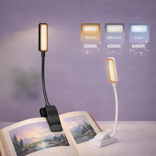 Dimmable LED Clip Book Light - USB Rechargeable, 3 Cool/Warm/White Color Modes, 10 Adjustable Brightness Levels, Flexible Gooseneck, Soft Light Push Button Control, Portable Durable Clamp Nightlight for Bedroom Readers, Home Office Headboard,sohochic