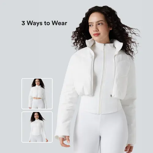 Halara PuffFlex 3-in-1 Stand Collar Casual Cropped Puffer Coat & Thumb Holes Curved Hem Jacket with Pocket #BackToSchool