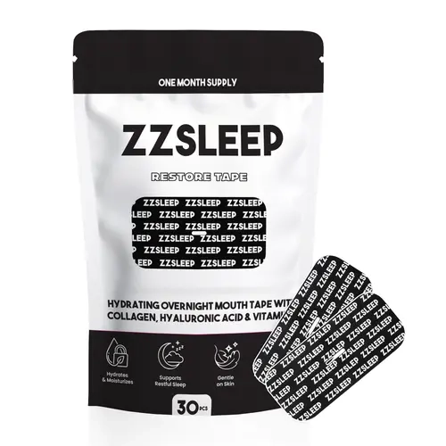 ZZSLEEP Restore Mouth Tape (30 Strips) – Hydrating Lip-Mask Center with Collagen, Vitamin E + Hyaluronic Acid – Breathable, Skin-Friendly Sleep Tape for Nasal Breathing & Restful Recovery