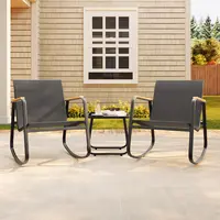 Gizoon 3 Pieces Patio Furniture Set Textilene Fabric Outdoor Patio Rocking Bistro Set with Wooden Armrests and Coffee Table for Lawn Porch Balcony Poolside,outdoorfurnitureset