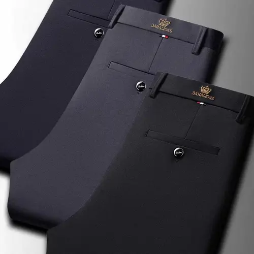 Men's Loose Straight-Leg Elastic-Waist Formal Pants, Anti-Wrinkle Comfortable Business Trousers for Formal and Casual Occasions, Casual Fashion Pants, Classy Casual Trousers, Business Suit Pants, Button Fly Pants