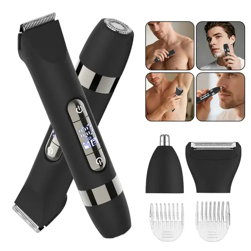 4-In-1 Dual Head Electric Shaver, Body Hair Trimmer & Facial Hair Remover, Nose Hair Clipper, Hair Removal Trimmer, Ipx7 Waterproof, for Leg Arm Body Face, Cordless Waterproof Shaver, Portable Wireless Trimmer