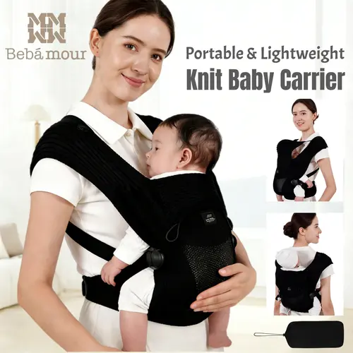 BEBAMOUR Cozy Wrap Carrier, Adjustable Ergonomic Unisex Sling - Breathable Knit, All-Seasons Design with Lumbar Support, Portable Toddler Carrier for Newborns & Toddlers,sohochic