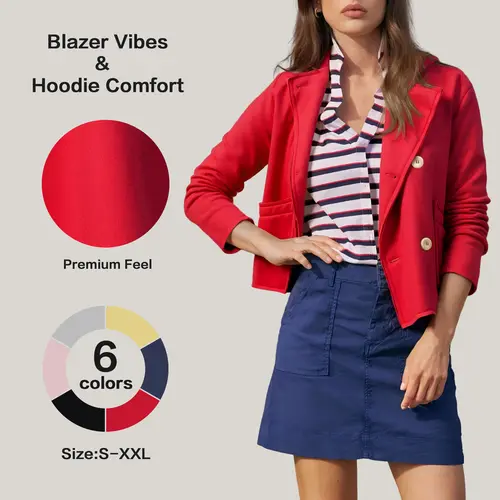 FISOEW Women's Preppy Collared Cropped Sweatshirt Blazer - Essential Solid Fleece, Notched Lapel, Button Front, Full Sleeves, Everyday Casual Wear, Denim Skirt Friendly, Winter Layer Ready, Standard Sizes,sohochic