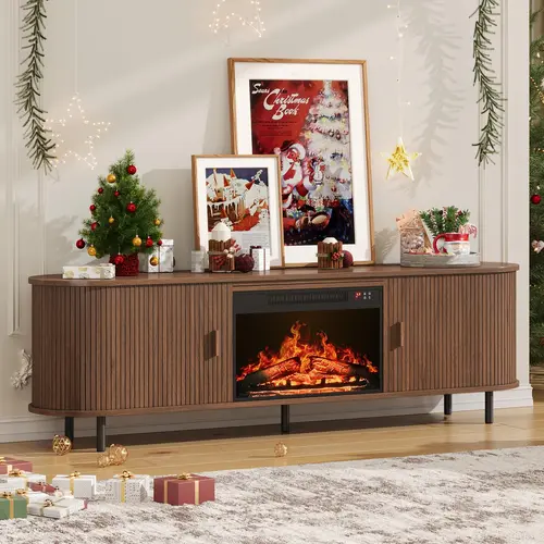 【SohoChic】ONBRILL 70.8" Gorgeous Fluted Fireplace TV Stand for TVs Up to 80" with 23" Electric Fireplace, Luxury  Modern Entertainment Center with Power Outlet , TV Media Console with Storage for Living Room, Bedroom Furniture, Christmas Gift