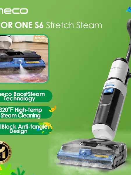 Tineco FLOOR ONE S6 Stretch Steam Corded Wet Dry Vacuum Steam Mop All-in-One, Tineco BoostSteam, 320℉ High-temp Steam Cleaning, 180° Lay-Flat, Anti-Tangle Design, FlashDry Self-cleaning, Floor Steamer Cleaner, Handheld Steam Cleaning, Multi Surface Steame