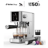 【Deals For You Days】COWSAR 20 Bar High Pressure Stainless Steel Drip Coffee Maker with Touch Control Panel 1.2L Removable Transparent Water Tank for Residential Use, Espresso Maker, Durable