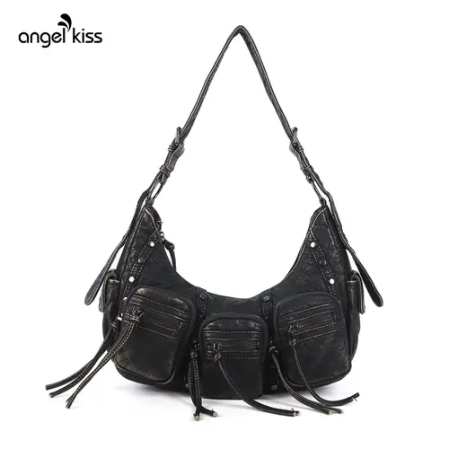 Angel Kiss Hobo Bags Purse for Women Y2K Shoulder Bag Multi Pockets Designer Satchel Studded Handbags with Strap, Hobo Crossbody Bags, Pu Tote Satchel summerwins tiktokshopbacktoschool