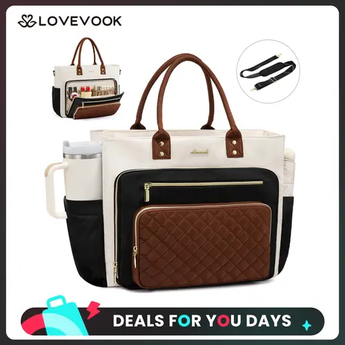 LOVEVOOK 15.6inch Laptop Bag for Women,Multi-pocket Teacher Zipper Work Tote Bag,Travel Bag with Large Cup Holder,Waterproof and Scratch-resistant Large Capacity Diaper Bag,Professional Briefcase Business Large Purses Handbag Gifts,TikTokShopBackToSchool