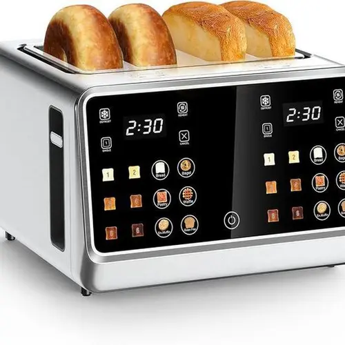 Dear Morning 4-Slice Digital Smart Stainless Steel Toaster - Touchscreen Dual Control Panel, Single Slot Timer, Reheat/Defrost Functions for Bagels, Bread, Durable Kitchen Essential Household Appliances,home essentials,sohochic