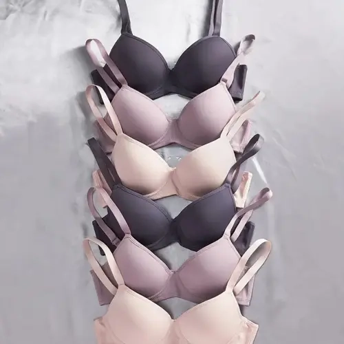 6pcs Solid Seamless Underwire Bra Set Sexy Comfy Push Up Lingerie for Women Elegant Everyday Wear Vneck Basic Minimalist Style