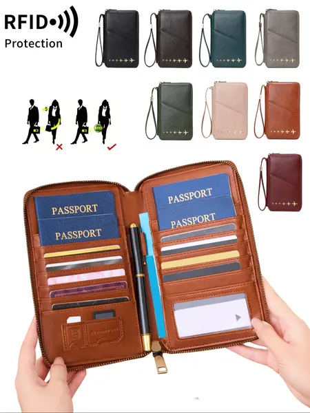 Multifunctional Zipper Travel Passport Holder, RFID Blocking Card Holder, Travel Accessories, Travel Essentials, Ideal Gifts, Unisex Passport Bag for Family Travel Documents, Passport Cover, RFID Anti Theft, RFID Theft Proof