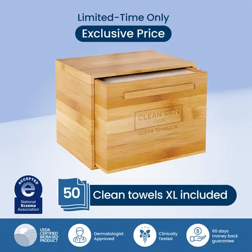 Clean Skin Club Luxe Bamboo box with Drawer + 50 XL Towels