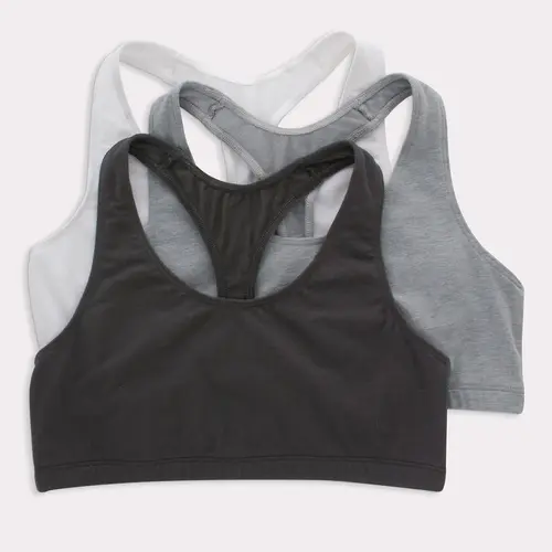 Hanes Women's Cotton Racerback Sports Bralette Low Impact 3-pack Bra Multi Pack Comfortable Fit Everyday Support Breathable Hfa003