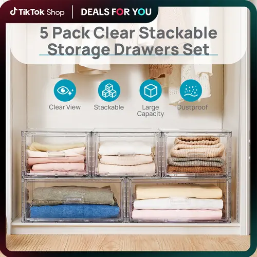 【Dorm Hacks】Vtopmart 2/4/5 Pack Large Clear Stackable Storage Drawers 15-23QT, Easily Assemble UnderBed Closet Storage Bins, Dust-Proof for College Dorm, Bedroom Storing Clothes,Off-Season Essentials, Back To School,Twin XL Bed Storage