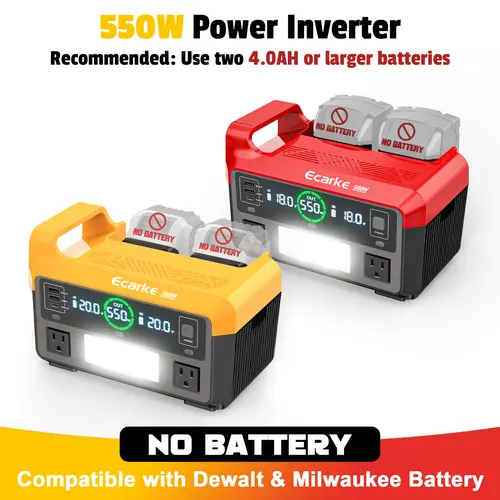 550W Power Inverter Compatible with Dewalt 20V Battery,【Battery NOT Included】, Power Station DC 18V to AC 110V Pure Sine Wave, Battery Power Adapter 2 USB-A & 1 Type-C & 2 AC Outlet, Generator Phone Charger LED Light Camping Emergency toolupgrade