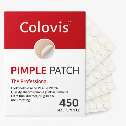 Hydrocolloid Acne Pimple Patches for Face - Organic 10mm & Various Sizes Zit Covers for Face Blemishes, Absorbs Gunk, With Tea Tree, Glycolic, Salicylic Acids, Cica, 450 Pieces Natural Oils Skincare
