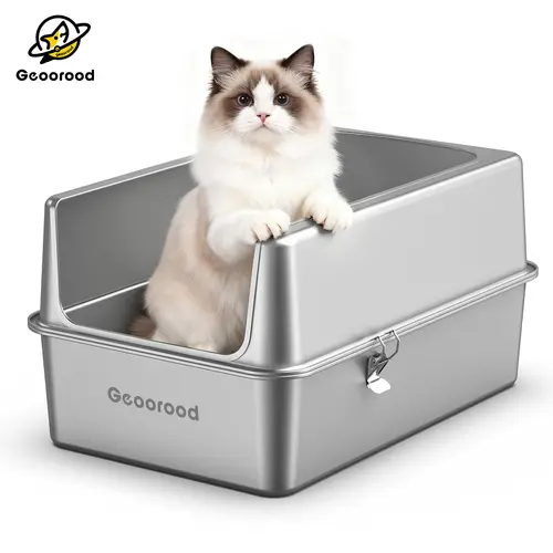 Geoorood Stainless Steel Litter Box with Metal Lid - Enclosed Litterbox for Large Cats, Rust Resistant, Odor Control, Quick Wipe Clean, Waste Management, Durable Set Includes Scoop,sohochic
