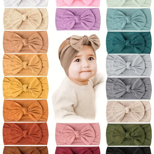 20-Piece Random Pack Cute Baby Nylon High Elastic Bow Headbands, Soft Comfortable Hair Bands, Warm Headband Set, Toddler Hairband, Toddler Headbands