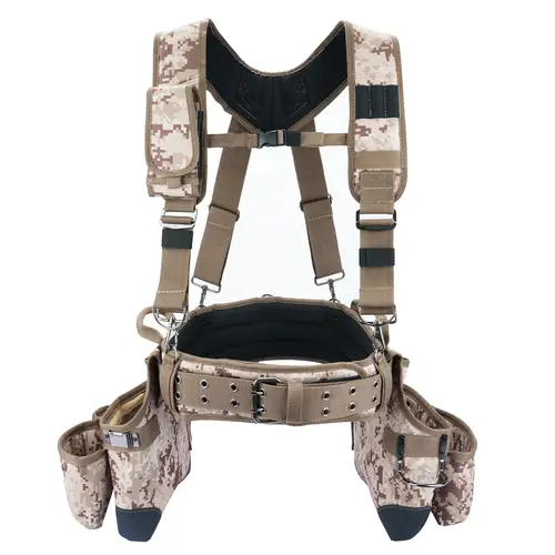 MELOTOUGH Camo Tool Belt with Padded Shoulder Suspenders - Heavy Duty 5-Piece Framer Modular Rig, 1680D Ballistic Fabric Organizer, 22-Pocket Portable Hip Holder, Carpentry/Construction Accessories, Phone Holder, Men's Work Gear (Pouches Add/Removeable),t