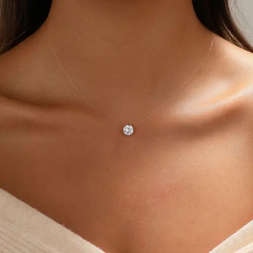 Tasiso Women's Sparkling CZ Pendant Necklace - 39cm Transparent Cord, Adjustable Minimalist Choker, Office Attire Everyday Layering Necklaces, Gifts for Women,sohochic