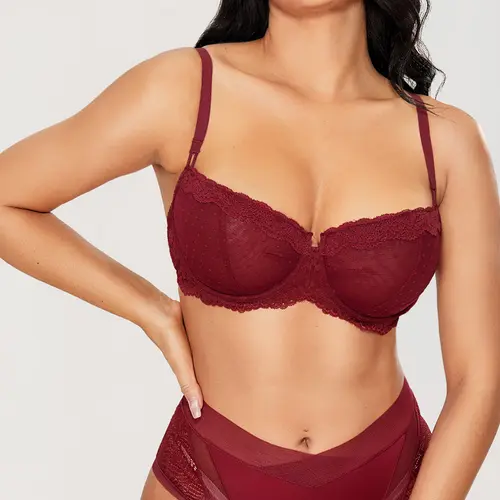 Sexy Lace Bra Underwire Balconette Unlined Demi Sheer Plus Size No Padded