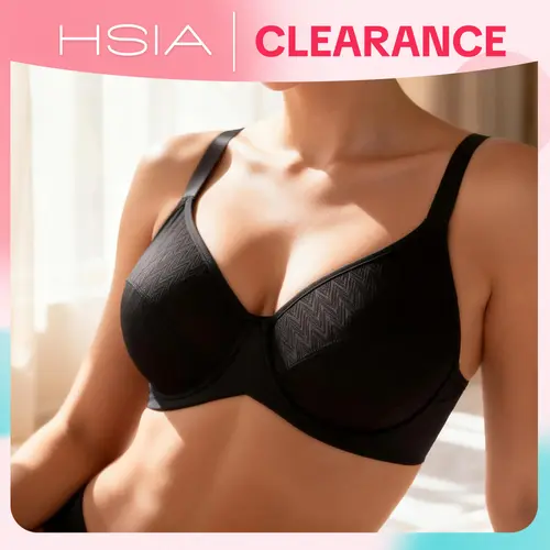 HSIA W Contour Wave Plus Size Breathable Mesh Unlined Non-padded Full Coverage Underwire Bra Support Smooth Comfort Bra Fit for Large Bust