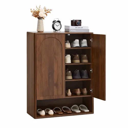 Giratree Shoe Cabinet, 5 Tier Wooden Shoe Storage Organizer Cabinet with Adjustable Shelves, Shoes Rack Accent Cabinet for Entryway Hallway Living Room