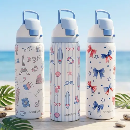 Sandjest 32oz Everyday Water Bottle with Push-Button Lid, Insulated Stainless Steel Portable Leak-proof Motivational Tumbler, Daily Hydration, Stylish Travel Drinkware for Outdoor Travel Gym, Gift for Her Holidays Christmas