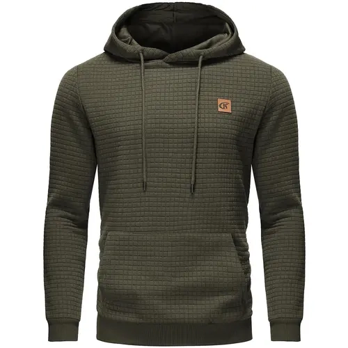 Mens Hoodies Sweatshirts Long Sleeve Fashion Waffle Knit Pullover Hoodie with Pocket Drawstring Adjustable Hood Comfortable Polyester Spandex Fabric Plaid Jacquard Design
