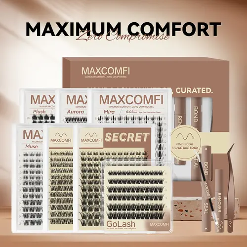 MAXCOMFI Pro DIY Cosmetic Cluster Lashes Set, Limited-Time Deal, Waterproof Long-Lasting Venus Velure Style, Natural to Voluminous Anime Manga Lashes for Beginners, Makeup Essential, Anime Lashes Summervibes